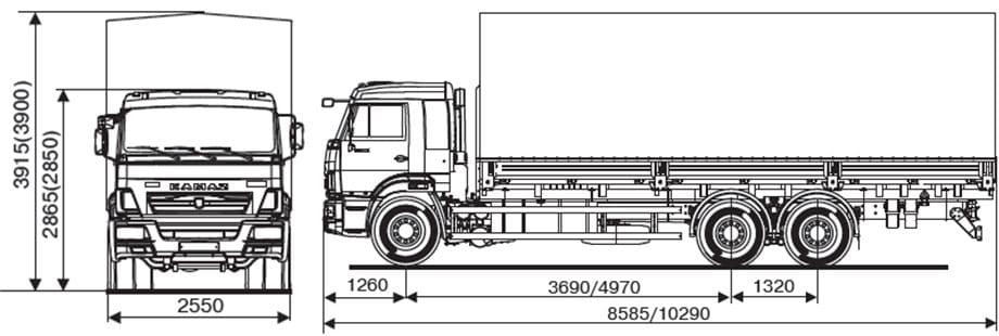 Габаритные размеры бортового КАМАЗ 65117-7010-48(A5)